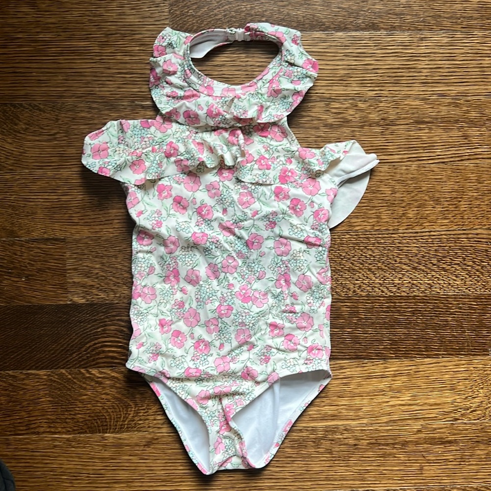 Janie & Jack Pink Floral One Piece Halter Swimsuit